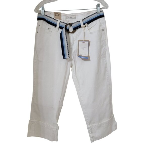 Levi’s Size 6 White 515 Capri Mid Rise Regular Fit Jeans with Belt, NEW w/Tag - Picture 1 of 16